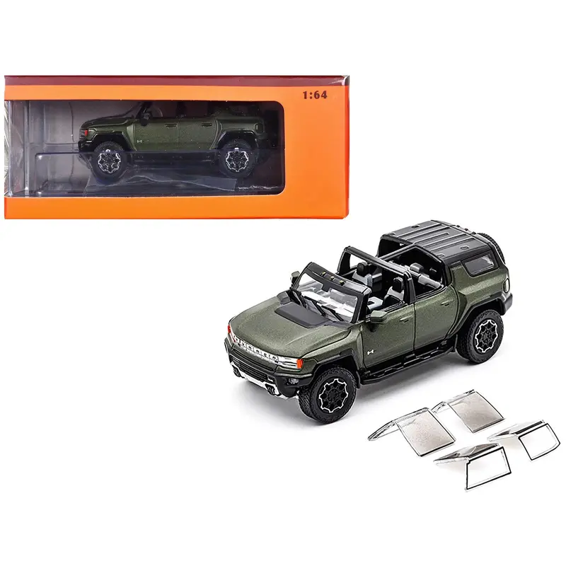 2023 Gmc Hummer Ev Suv Green Metallic With Black Top 1/64 Diecast Model Car By Gcd 1
