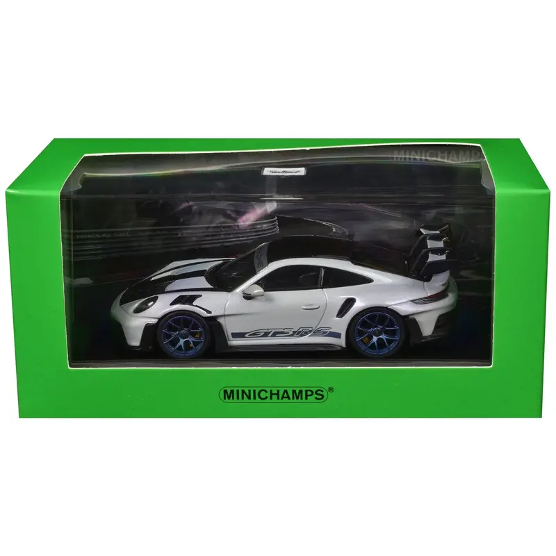2023 Porsche 911 (992) Gt3 Rs "Weissach Package" Gray Metallic With Blue Accents And Carbon Stripes And Top "Nurnburgring" Limited Edition To 649 Pieces Worldwide 1/43 Diecast Model Car By Minichamps 1