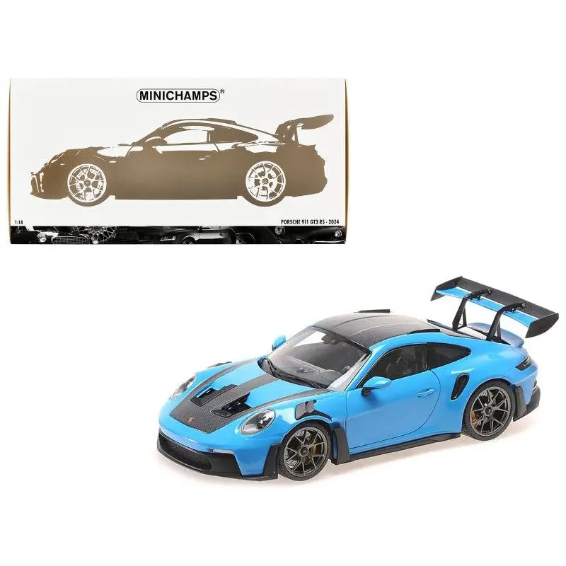 2024 Porsche 911 (992) Gt3 Rs "Weissach Package" Blue With Carbon Top And Hood Stripes Limited Edition To 200 Pieces Worldwide 1/18 Diecast Model Car By Minichamps 1