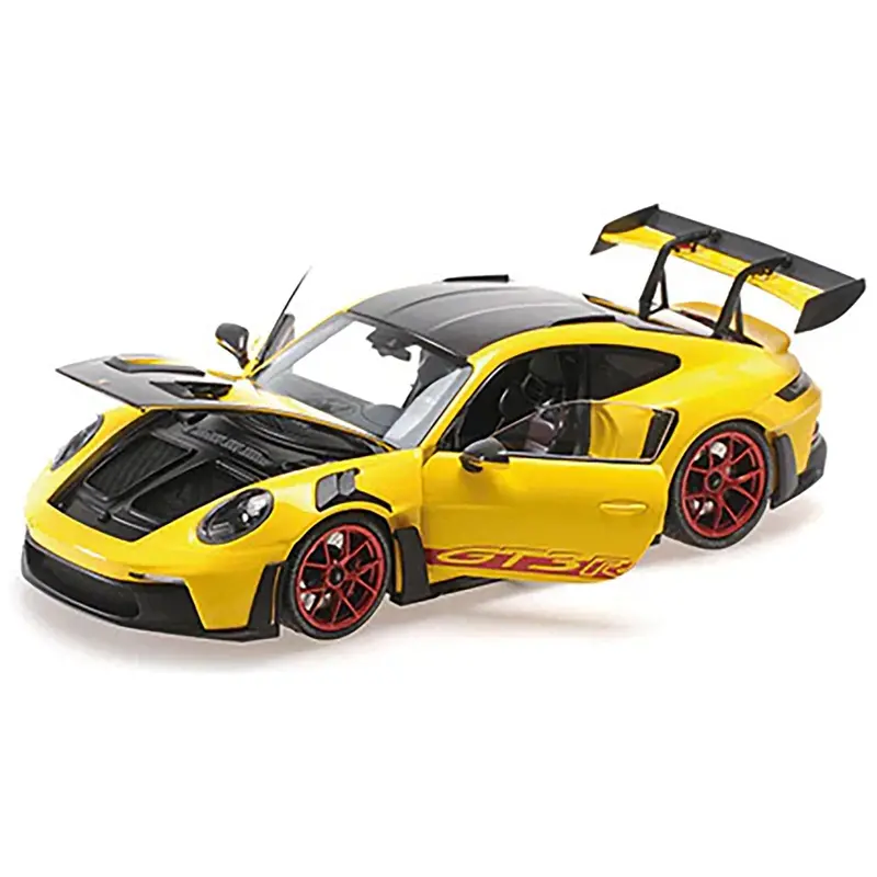 2024 Porsche 911 (992) Gt3 Rs "Weissach Package" Yellow With Carbon Top And Hood Stripes Limited Edition To 400 Pieces Worldwide 1/18 Diecast Model Car By Minichamps 1
