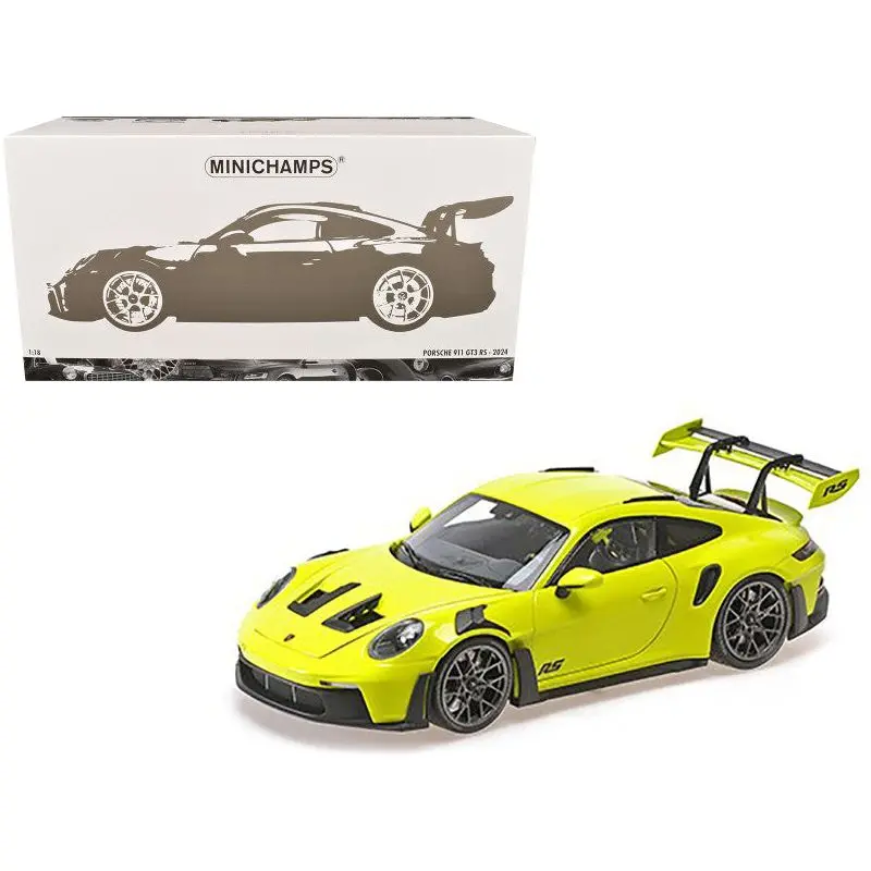 2024 Porsche 911 Gt3 Rs Acid Green With Carbon Top And Hood Stripes Limited Edition To 400 Pieces Worldwide 1/18 Diecast Model Car By Minichamps 1