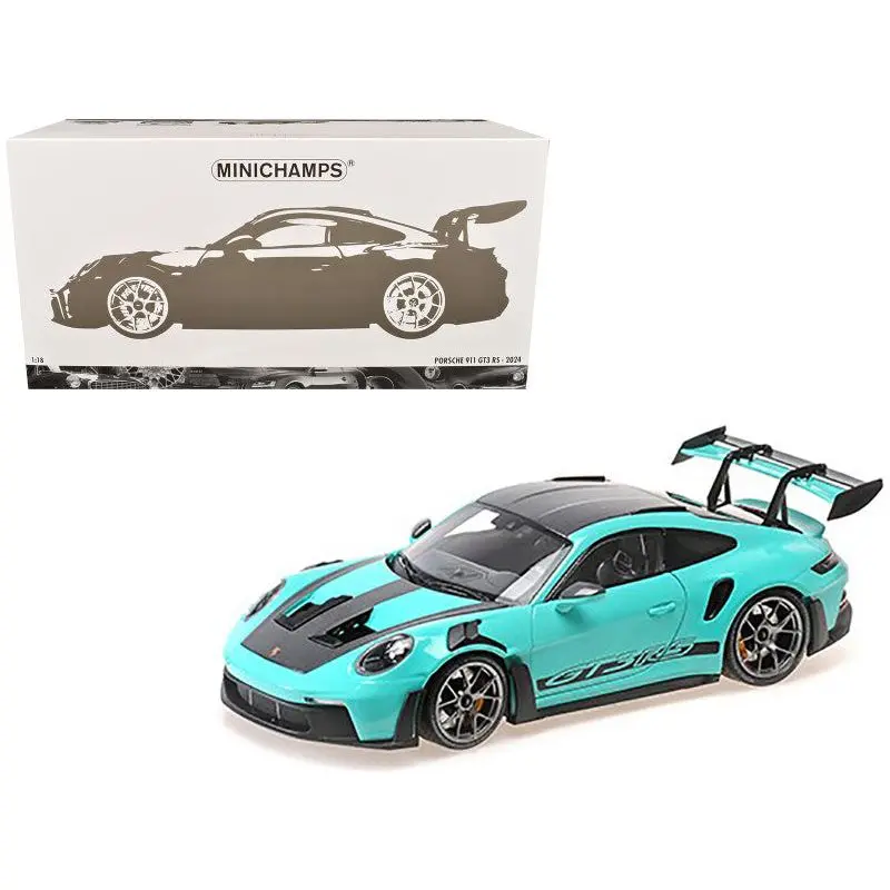 2024 Porsche 911 Gt3 Rs Green With Carbon Top And Hood Stripes Limited Edition To 400 Pieces Worldwide 1/18 Diecast Model Car By Minichamps 1