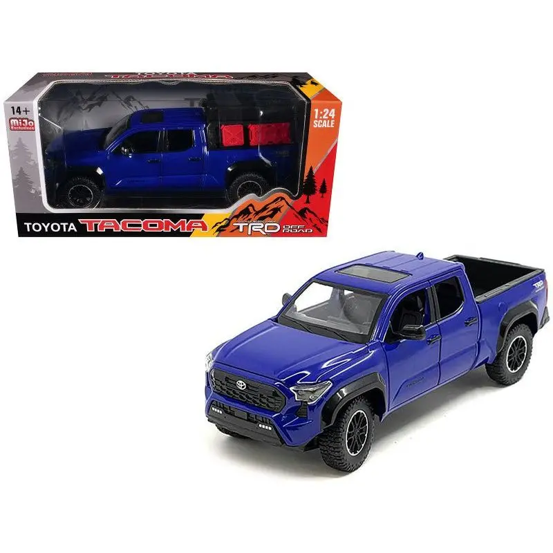 2024 Toyota Tacoma Trd Off-Road Edition Pickup Truck Blue Metallic With Bed Camper 1/24 Diecast Model Car 1