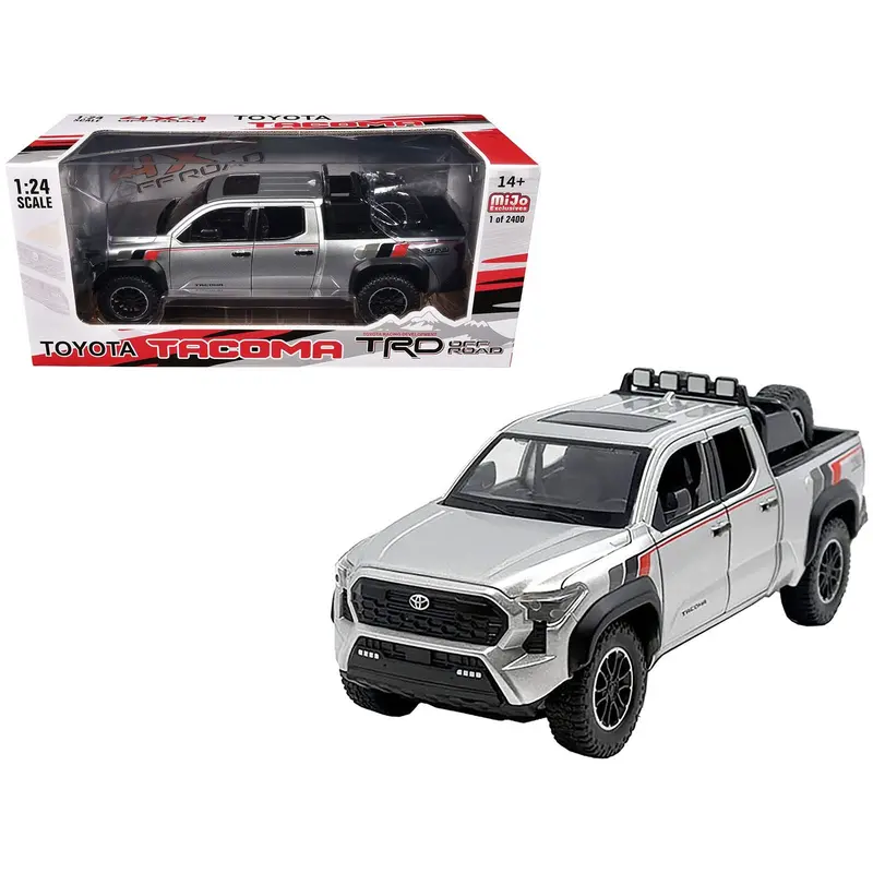 2024 Toyota Tundra Trd Off Road Edition Pickup Truck Silver Metallic With Trd Stripes With Sunroof And Wheel Rack Limited Edition To 2400 Pieces Worldwide 1/24 Diecast Model Car 1