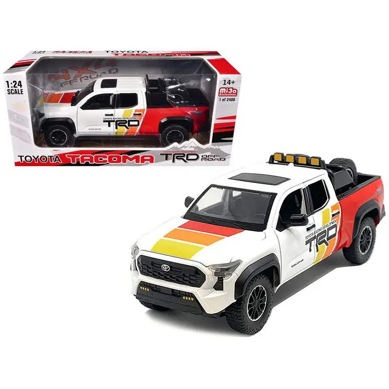 2024 Toyota Tundra Trd Off Road Edition Pickup Truck White And Red With Trd Stripes With Sunroof And Wheel Rack Limited Edition To 2400 Pieces Worldwide 1/24 Diecast Model Car 1