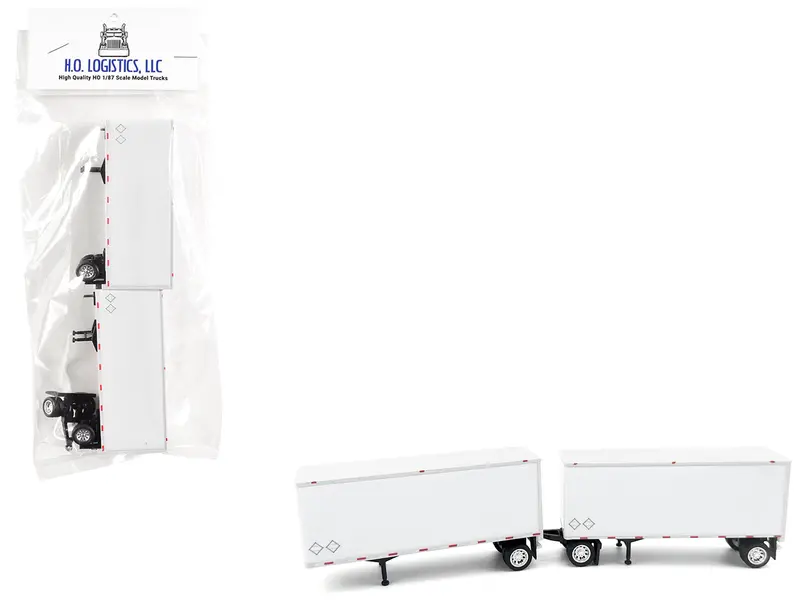 28' Dry Van Double Pup Trailers White Set Of 2 Pieces 1/87 (Ho) Scale Plastic Model By Ho Logistics 1