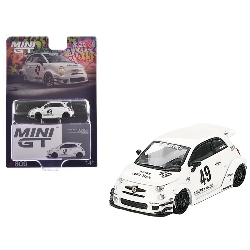 Abarth 595 #49 "Lb-Works X Abas Works" Gara White Limited Edition 1/64 Diecast Model Car By Mini Gt 1