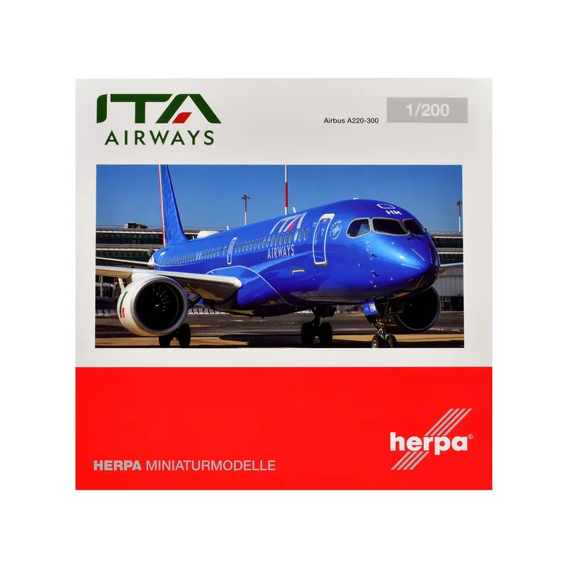 Airbus A220-300 Commercial Aircraft "Ita Airways" (Ei-Hhm) Blue With Tail Stripes 1/200 Diecast Model Airplane By Herpa 1