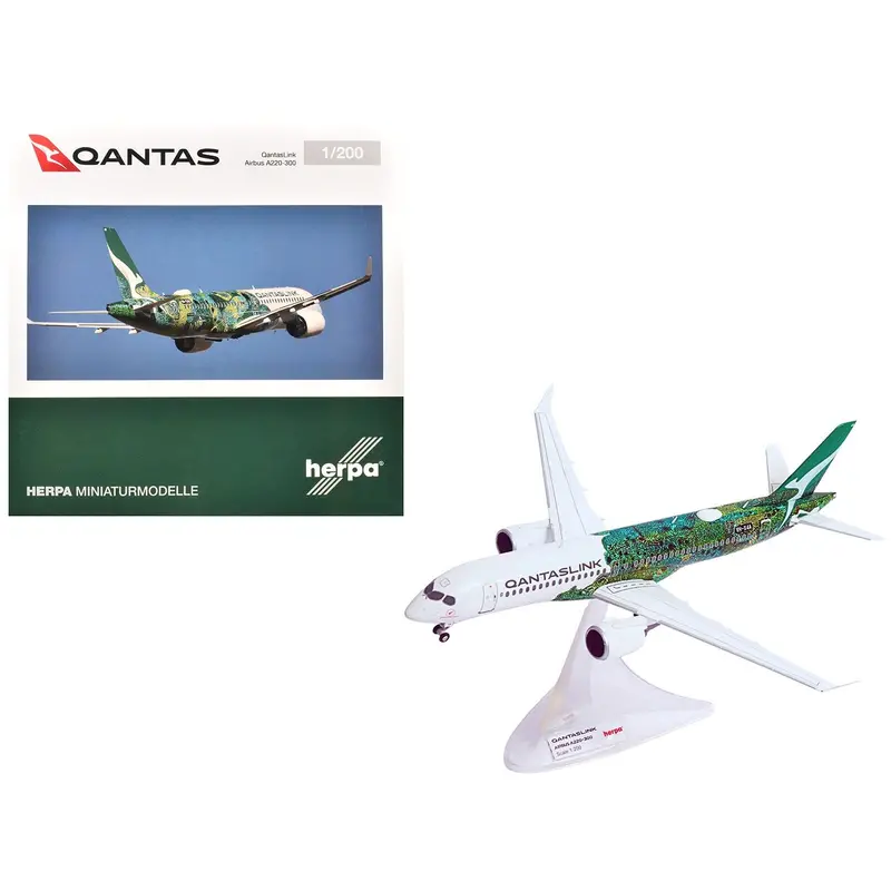 Airbus A220-300 Commercial Aircraft "Qantaslink Flying Art Series - Minyma Kutjara Tjukurpa" (Vh-X4a) White With Green Graphics 1/200 Diecast Model By Herpa 1