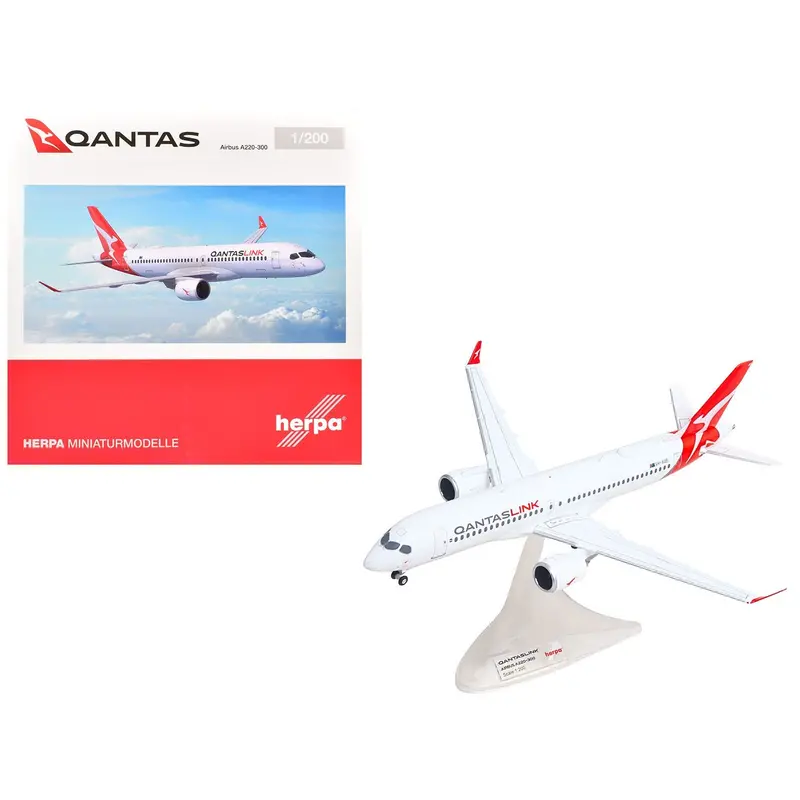 Airbus A220-300 Commercial Aircraft "Qantaslink" (Vh-X4b) White With Red Tail 1/200 Diecast Model By Herpa 1