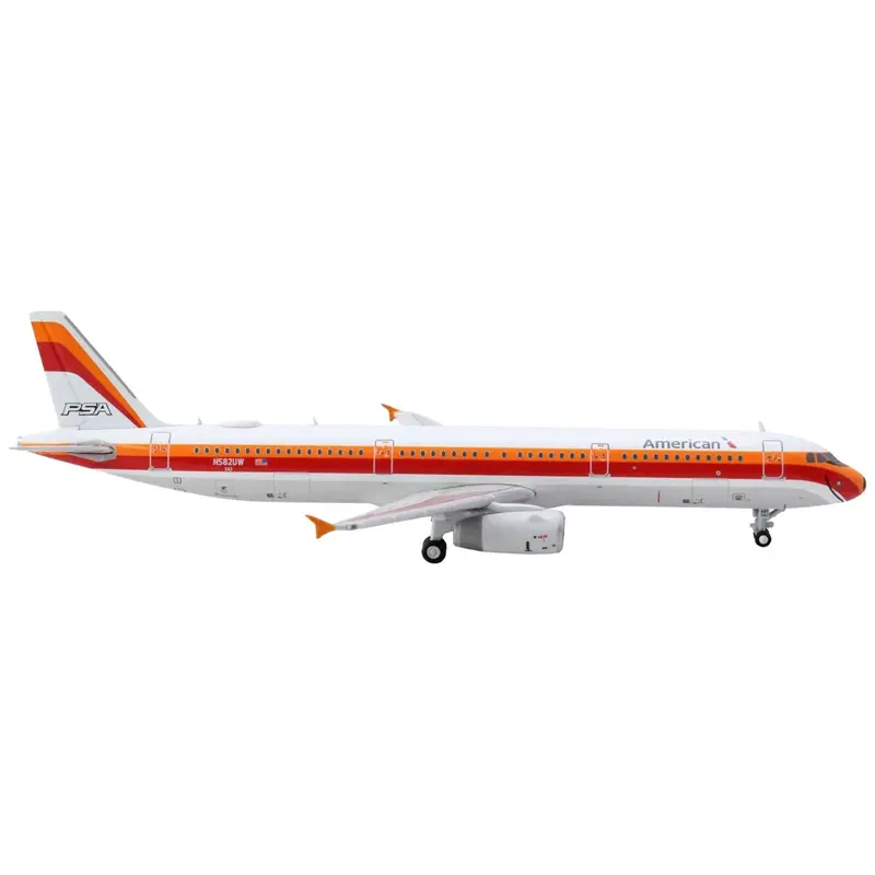 Airbus A321 Commercial Aircraft "American Airlines - Psa" (N582uw) White With Red And Orange Stripes 1/400 Diecast Model Airplane By Geminijets 1