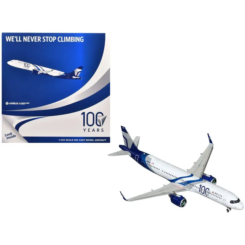 Airbus A321neo Commercial Aircraft "Delta Air Lines 100 Years" (N589dt) White And Blue With Stripes 1/400 Diecast Model Airplane By Geminijets 1