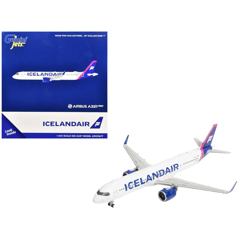Airbus A321neo Commercial Aircraft "Icelandair" (Tf-Iaa) White With Blue And Pink Tail 1/400 Diecast Model Airplane By Geminijets 1