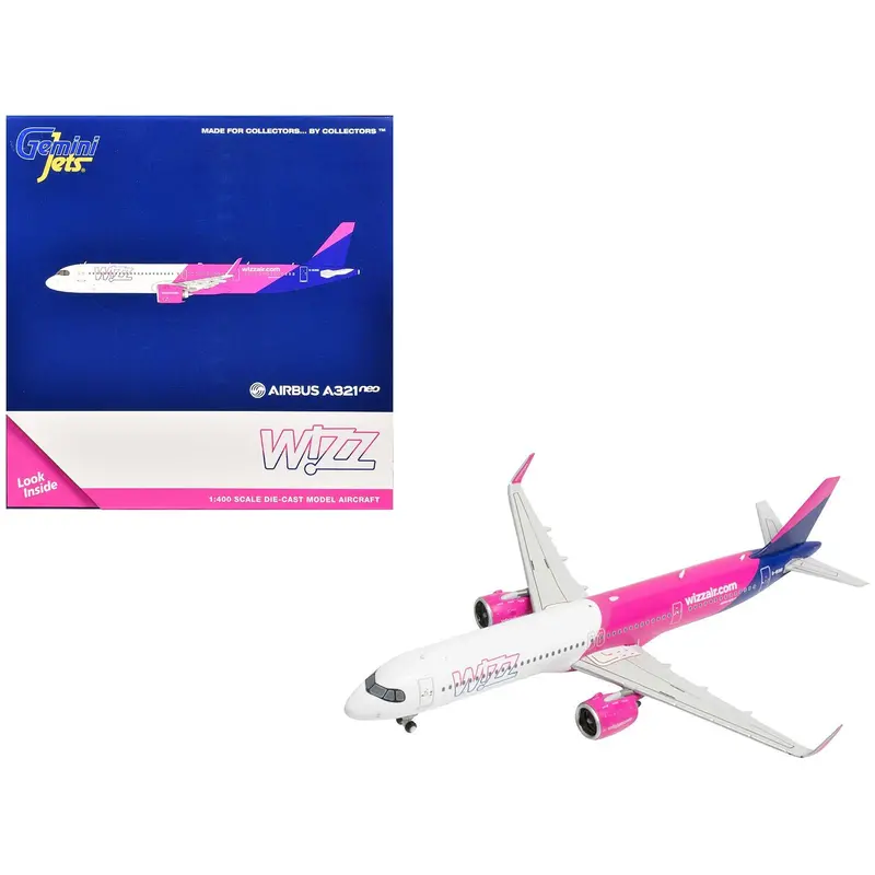 Airbus A321neo Commercial Aircraft "Wizz Air Uk" (G-Wunb) White And Pink With Purple Tail 1/400 Diecast Model Airplane By Geminijets 1