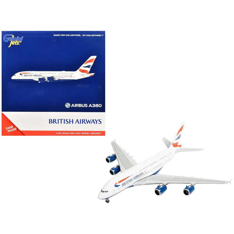 Airbus A380 Commercial Aircraft "British Airways" (G-Xlee) White With Striped Tail 1/400 Diecast Model Airplane By Geminijets 1