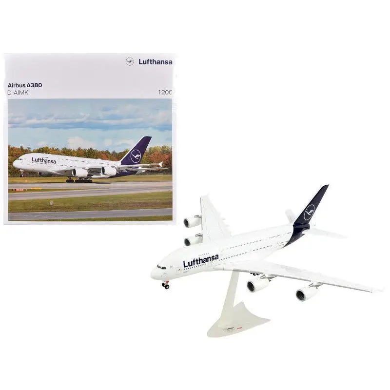 Airbus A380 Commercial Aircraft "Lufthansa" (D-Aimk) White With Dark Blue Tail 1/200 Plastic Model Airplane By Herpa 1