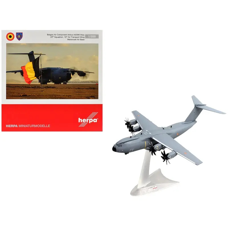 Airbus A400m Atlas Transport Aircraft "20Th Squadron 15Th Wing Melsbroek Air Base" Belgian Air Component 1/200 Diecast Model Airplane By Herpa 1