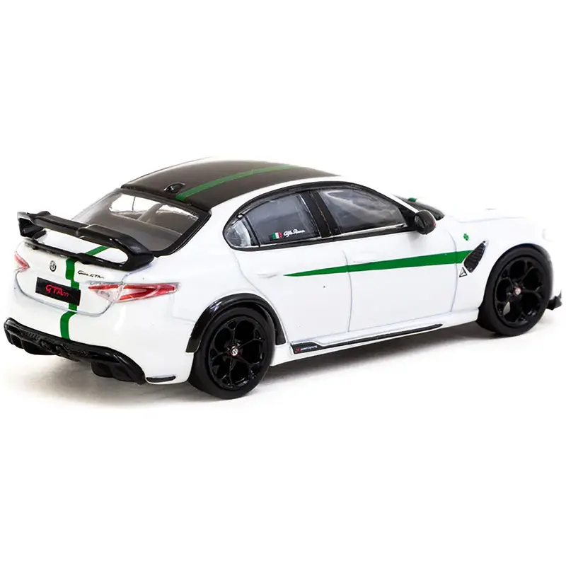 Alfa Romeo Giulia Gtam White With Green Stripes And Black Top "Global64" Series 1/64 Diecast Model By Tarmac Works 1