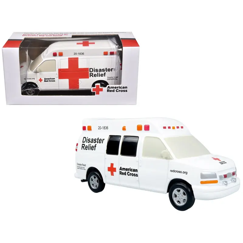 Ambulance "American Red Cross: Disaster Relief Unit" White With Graphics 1/64 Diecast Model By Iconic Replicas 1