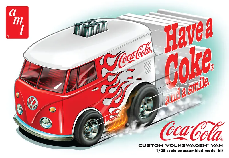 Amt Volkswagen Van Show Rod Coca-Cola 1:25 Scale Model Kit - Skill Level 2 1