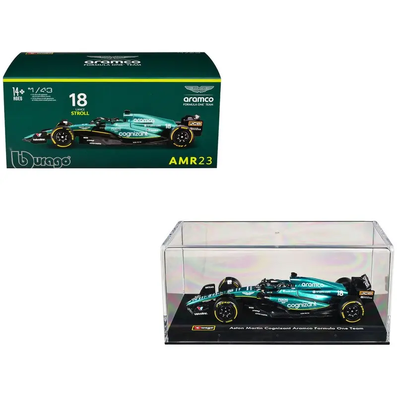 Aston Martin Amr23 #18 Lance Stroll "Cognizant Aramco F1 Team" Formula One F1 World Championship (2023) With Display Case "Race" Series 1/43 Diecast Model Car By Bburago 1