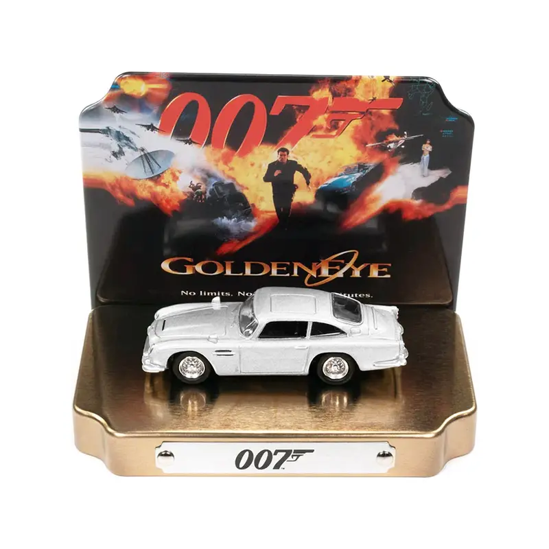 Aston Martin Db5 Rhd (Right Hand Drive) Silver Metallic 007 (James Bond) "Goldeneye" (1995) Movie With Collectible Tin Display "Silver Screen Machines" Series 1/64 Diecast Model Car By Johnny Lightning 1