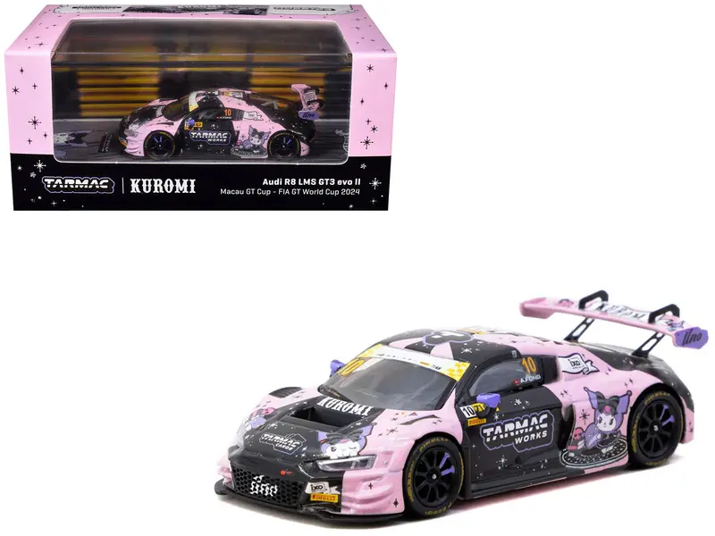 Audi R8 Lms Gt3 Evo Ii #10 Adderly Fong "Uno Racing Team - Kuromi" "Macau Gt Cup - Fia Gt World Cup" (2024) With  Collectible Tarmac Cards "Hobby64" Series 1/64 Diecast Model Car By Tarmac Works 1
