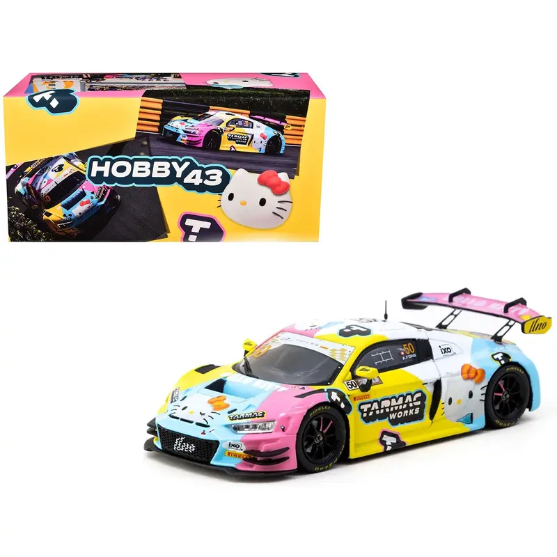 Audi R8 Lms Gt3 Evo Ii #50 Adderly Fong "Macau Gp Cup - Hello Kitty 50Th Anniversary" "Fia Gt World Cup" (2023) With Cards "Hobby43" Series 1/43 Diecast Model Car By Tarmac Works 1