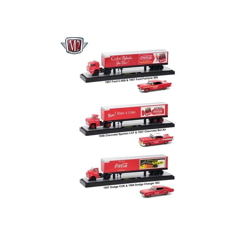 Auto Haulers "Coca-Cola" Release Set Of 3 Trucks 1/64 Diecast Models By M2 Machines 1