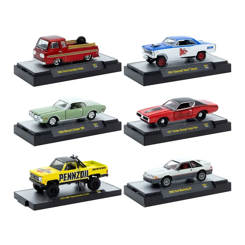 "Auto Meets" Set Of 6 Cars In Display Cases Release 87 Limited Edition 1/64 Diecast Model Cars By M2 Machines 1
