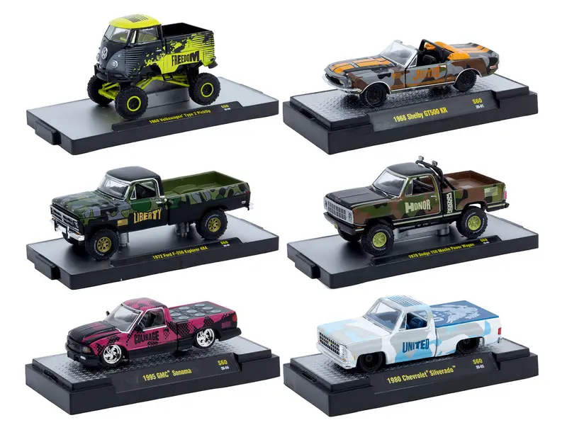 "Auto Meets" Set Of 6 Cars In Display Cases Release S60 Limited Edition 1/64 Diecast Model Cars By M2 Machines 1