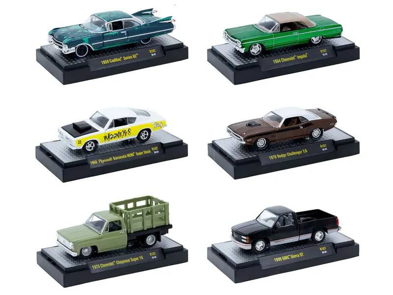 "Auto-Thentics" 6 Piece Set Release 107 In Display Cases Limited Edition 1/64 Diecast Model Cars By M2 Machines 1