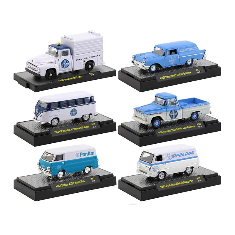 "Auto Trucks" Set Of 6 Pieces Release 57 "Pan American World Airways" (Pan Am) In Display Cases 1/64 Diecast Model Cars By M2 Machines 1