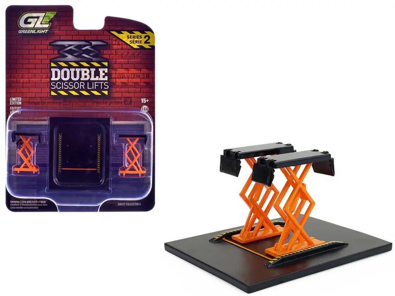 Automotive Double Scissor Lift Black And Orange "Double Scissor Lifts" Series 2 1/64 Diecast Model By Greenlight 1