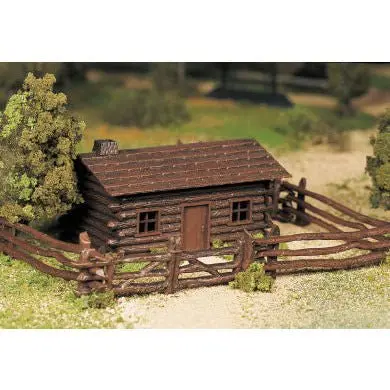 Bachmann Log Cabin With Rustic Fence 1