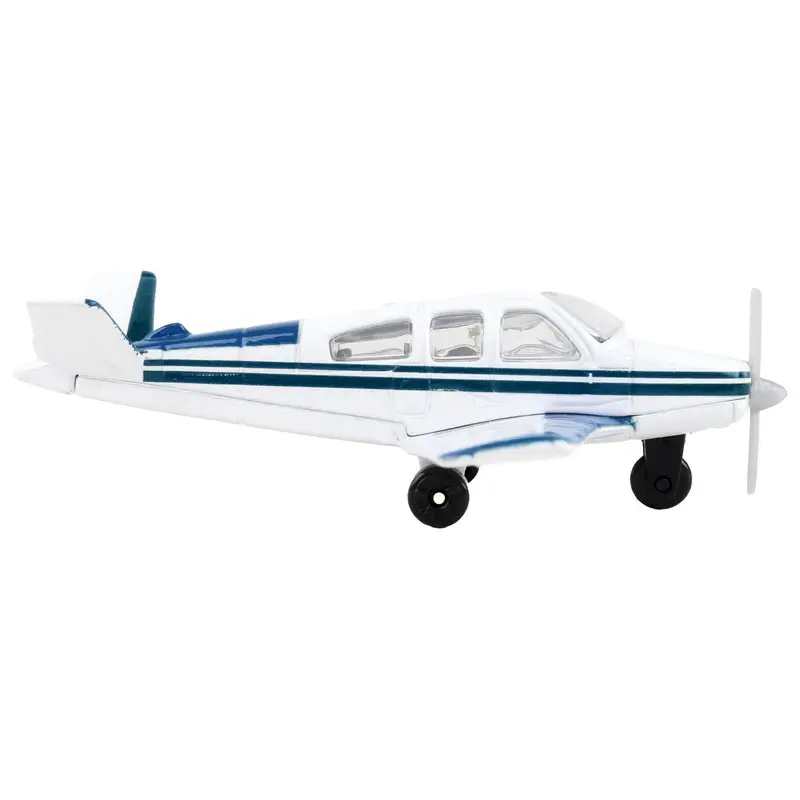 Beechcraft Bonanza Aircraft White With Blue Stripes "N42997" With Runway Section Diecast Model Airplane By Runway24 1