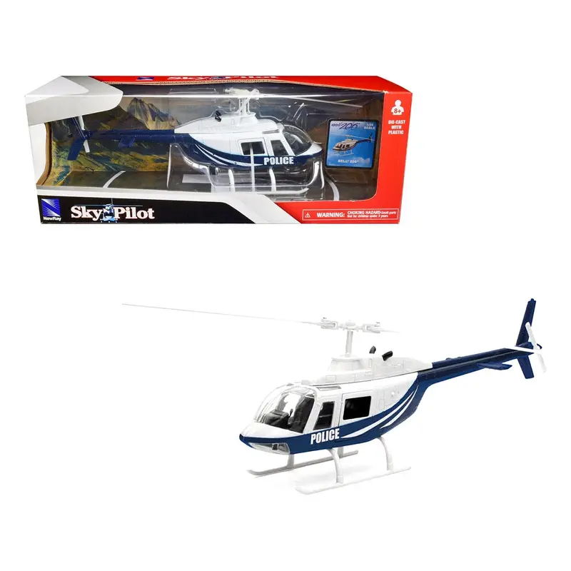 Bell 206 Helicopter Dark Blue And White "Police" "Sky Pilot" Series 1/34 Diecast Model By New Ray 1