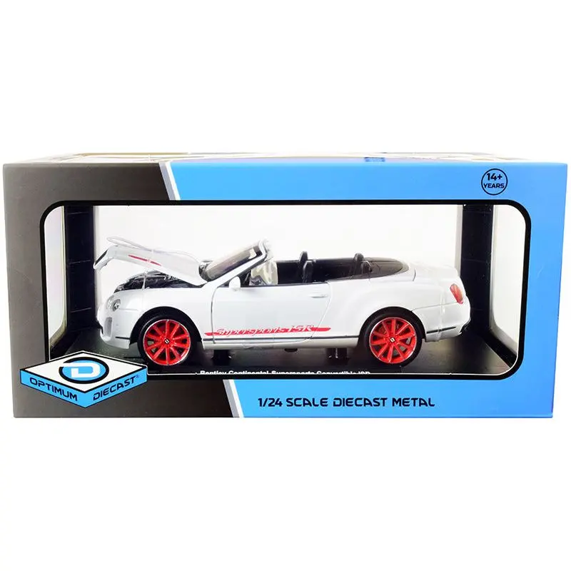 Bentley Continental Supersports Isr Convertible White Metallic With Red Wheels 1/24 Diecast Model Car By Optimum Diecast 1