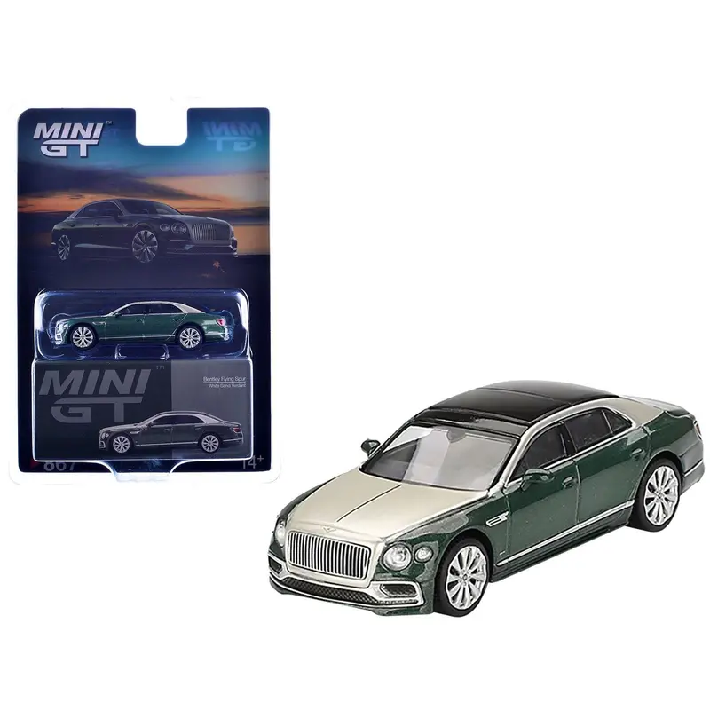 Bentley Flying Spur White Sand And Verdant Green Metallic With Black Top Limited Edition 1/64 Diecast Model Car By Mini Gt 1