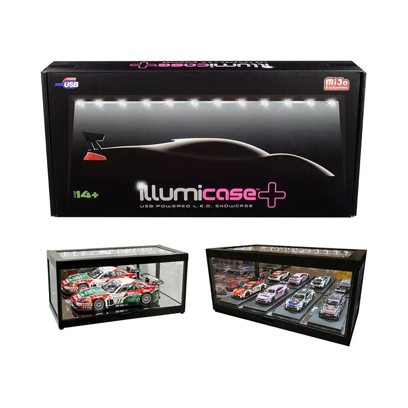 Black Collectible Display Show Case Illumicase+ With Led Lights And Mirror Base And Back For 1/64 1/43 1/32 1/24 1/18 Scale Models By Illumibox 1