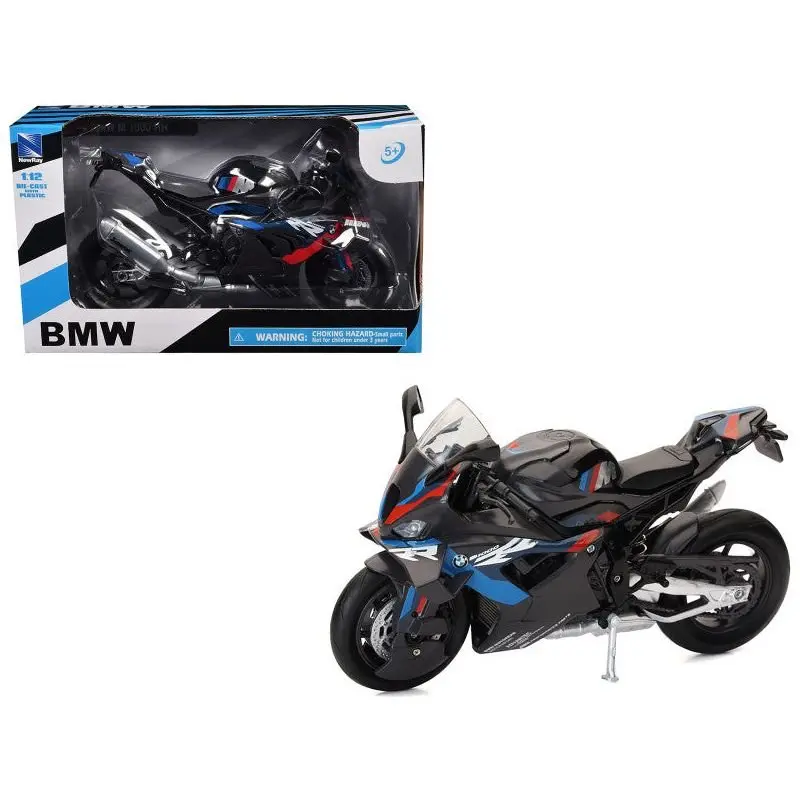 Bmw M 1000 Rr Motorcycle Black With Red And Blue Stripes 1/12 Diecast Model By New Ray 1