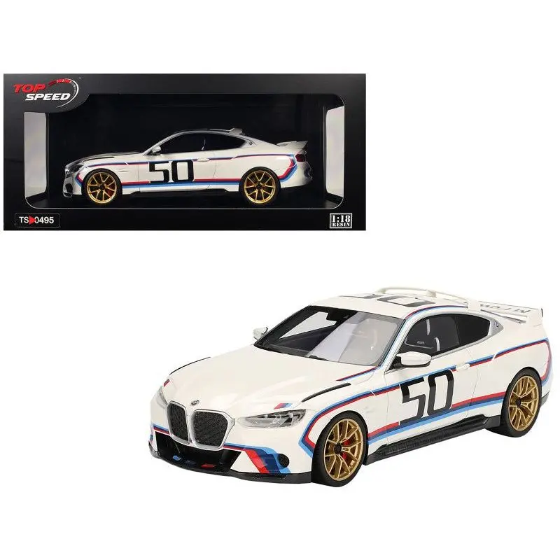 Bmw M4 3.0 Csl #50 White With Blue And Red Stripes 1/18 Model Car By Top Speed 1