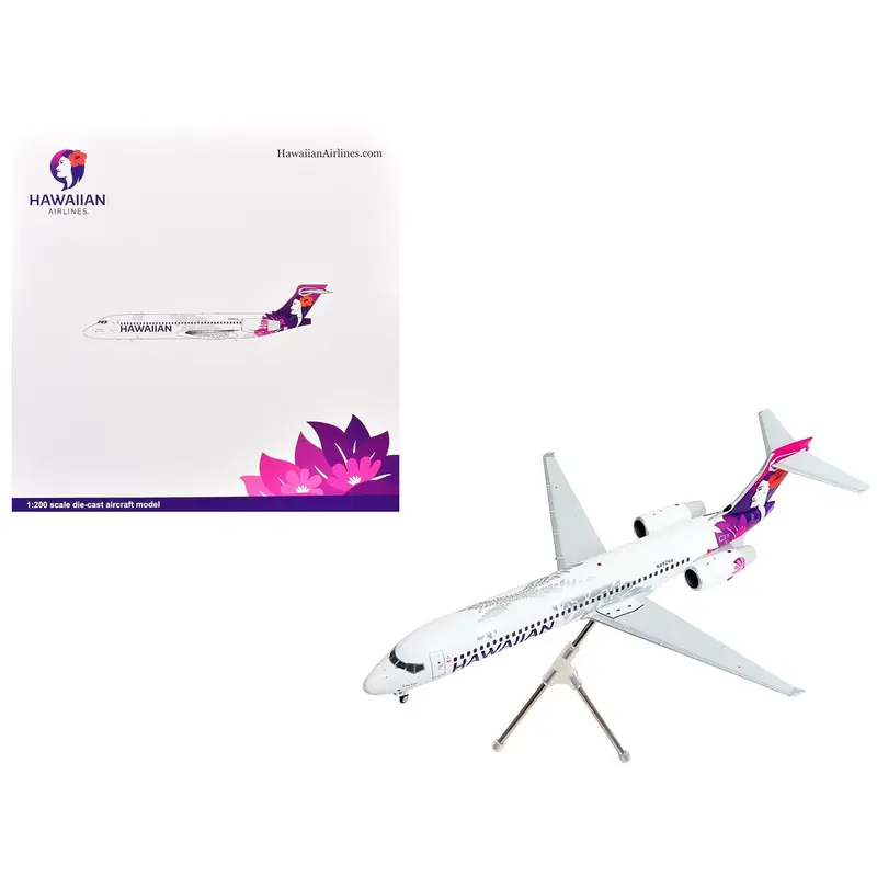 Boeing 717-200 Commercial Aircraft "Hawaiian Airlines" (N492ha) White With Purple Tail Graphics "Gemini 200" Series 1/200 Diecast Model Airplane By Geminijets 1