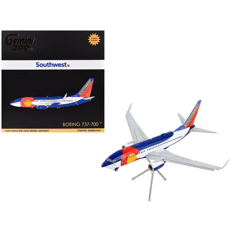 Boeing 737-700 Commercial Aircraft With Flaps Down Configuration "Southwest Airlines - Colorado One" (N230wn) White And Blue "Gemini 200" Series 1/200 Diecast Model Airplane By Geminijets 1