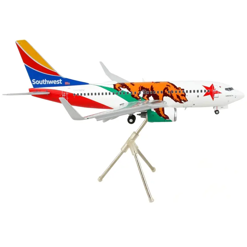 Boeing 737-700 Commercial Aircraft With Flaps Down "Southwest Airlines - California One" California Flag Livery "Gemini 200" Series 1/200 Diecast Model Airplane By Geminijets 1