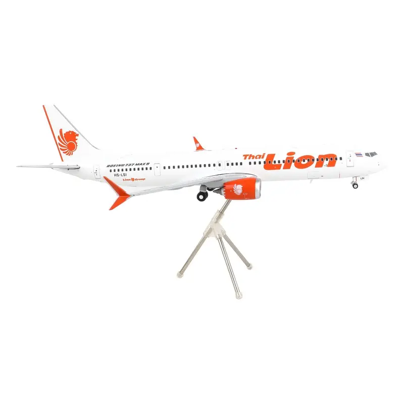 Boeing 737 Max 9 Commercial Aircraft "Thai Lion Air" White With Orange Tail Graphics "Gemini 200" Series 1/200 Diecast Model Airplane By Geminijets 1