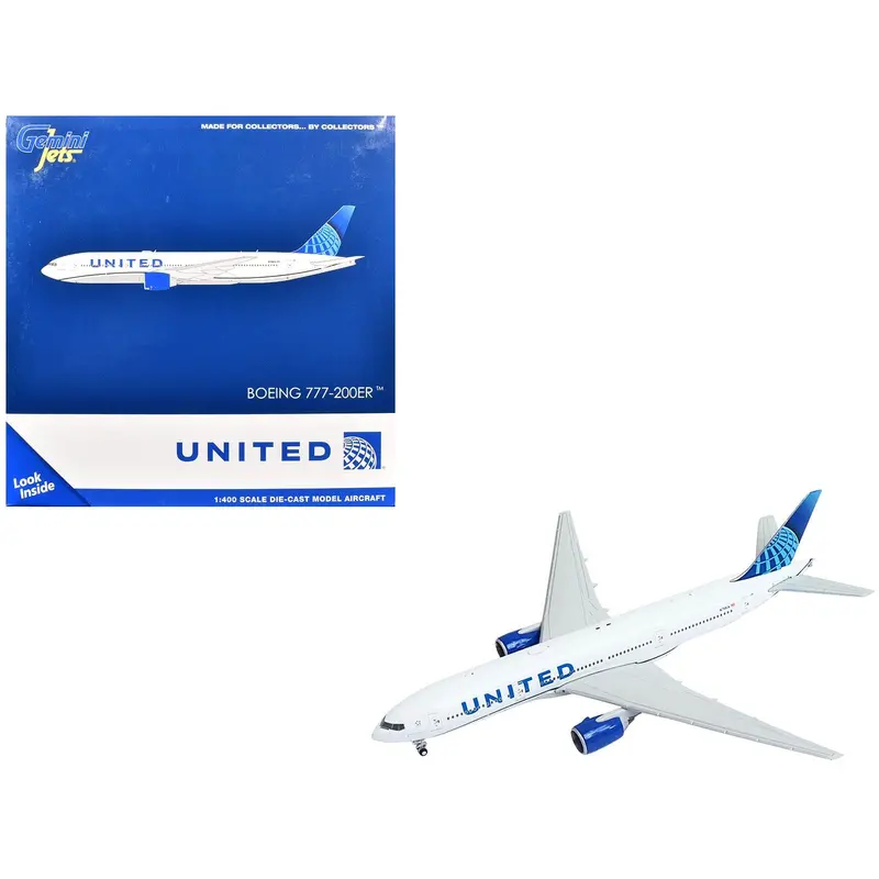 Boeing 777-200Er Commercial Aircraft "United Airlines" (N798ua) White With Blue Tail 1/400 Diecast Model Airplane By Geminijets 1
