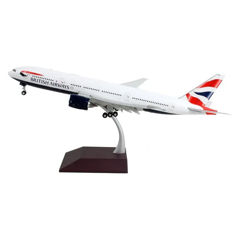 Boeing 777-200Er Commercial Aircraft With Flaps Down "British Airways" White With Striped Tail "Gemini 200" Series 1/200 Diecast Model Airplane By Geminijets 1