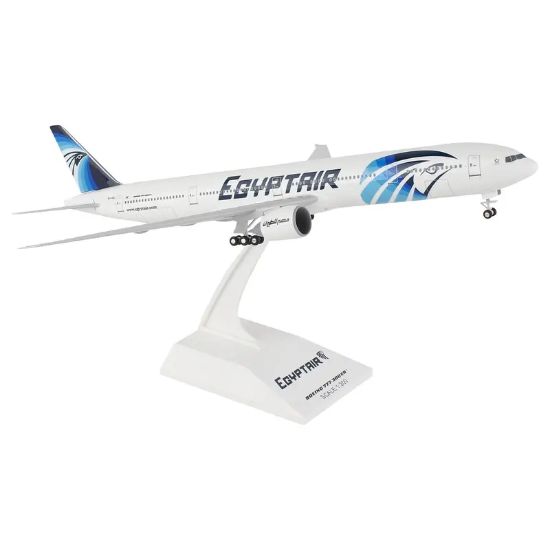Boeing 777-300 Commercial Aircraft With Landing Gear "Egyptair" (Su-Gdl) White With Blue Tail (Snap-Fit) 1/200 Plastic Model By Skymarks 1