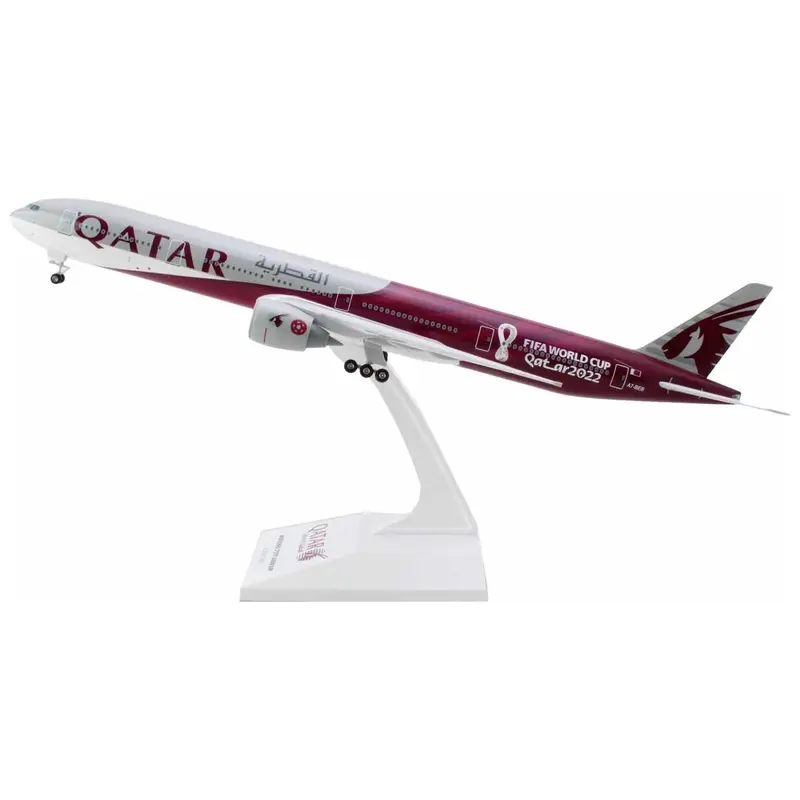 Boeing 777-300 Commercial Aircraft With Landing Gear "Qatar Airways - Fifa World Cup Qatar 2022" Gray And Dark Red (Snap-Fit) 1/200 Plastic Model By Skymarks 1